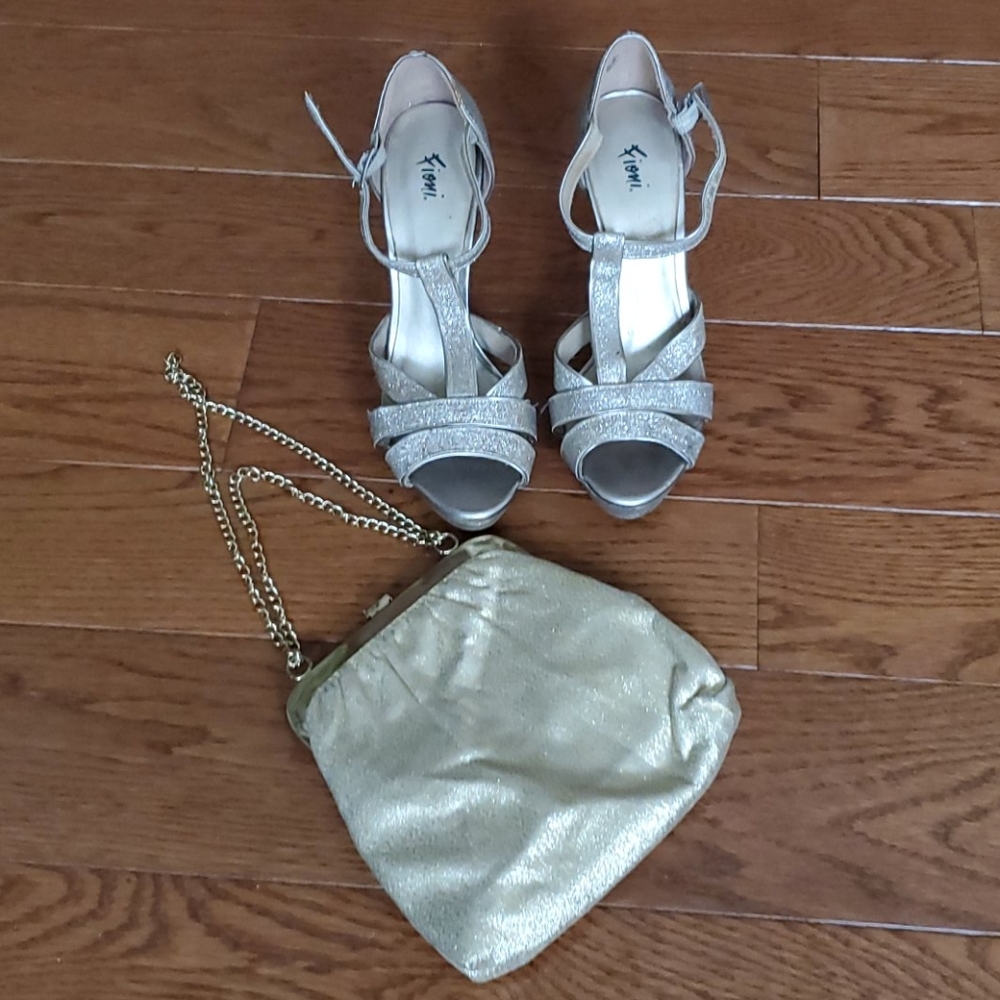 3 piece gold shoe and bag set